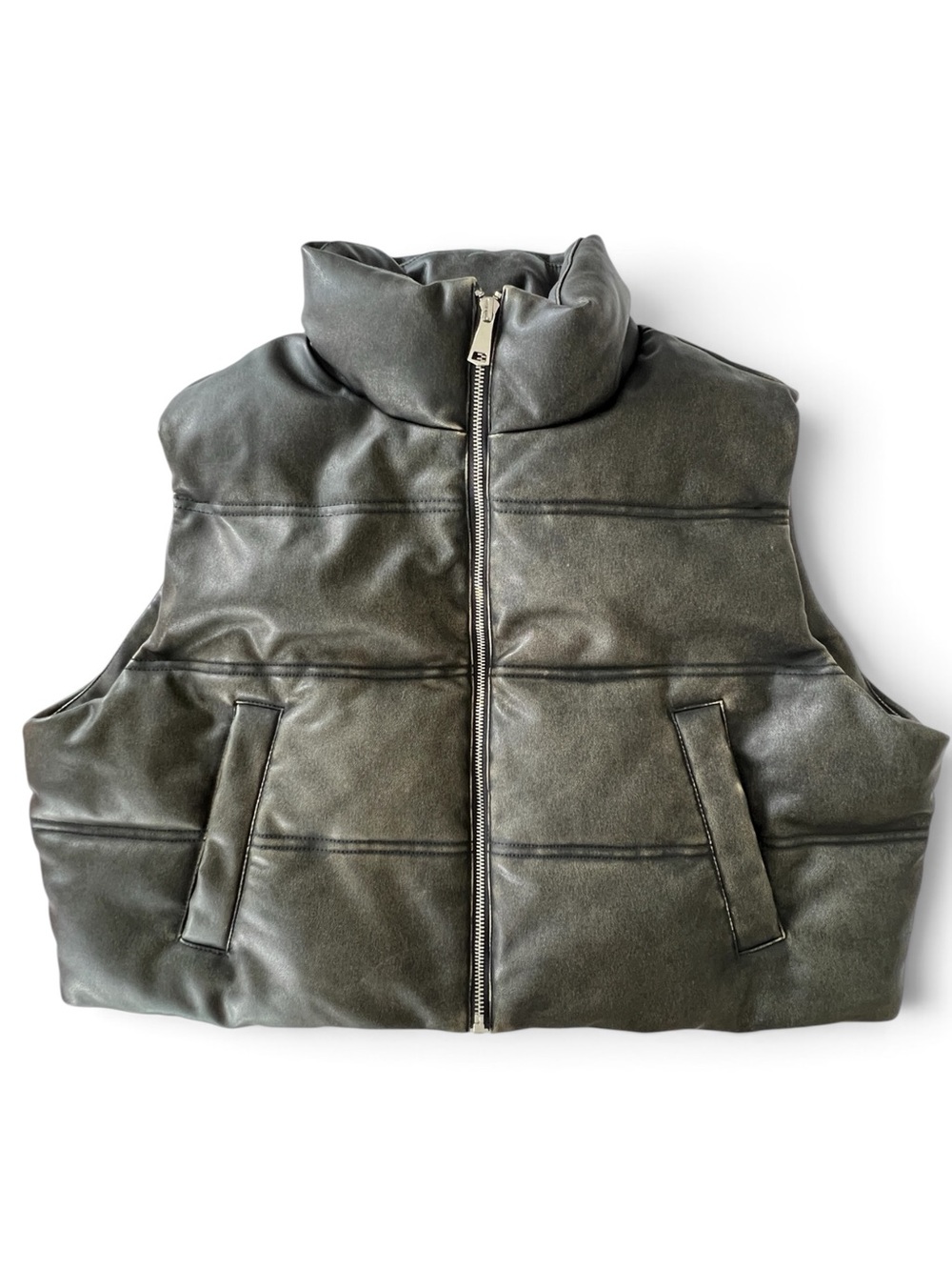 Zara Faux Leather Puffer Vest Jacket, Size XL